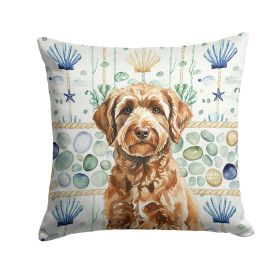Chocolate Labradoodle Coastal Sea Glass Throw Pillow Decorative Indoor Outdoor Accent Cushion for Couch, Bed or Patio, 18Hx18W