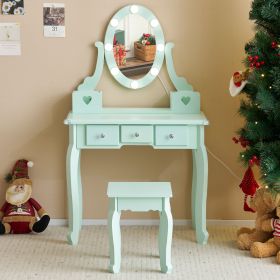 Kids Vanity Set with Mirror and Lights and Stool, 5 Storage Drawers