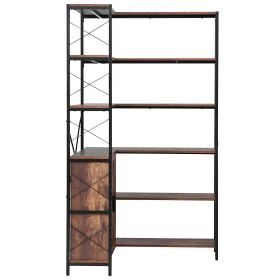 6 Tier Corner Bookshelf, 70" Tall Corner Bookcase with Storage Cabinet, 2 Barn Doors & 10 Storage Shelves