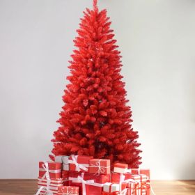 6FT Red Christmas Tree – Pure Red PVC Tree With 804 Tips, Hinged Branches For Easy Setup, Stable Metal Stand, Bold Holiday Decoration