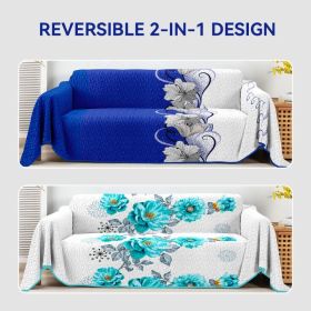 Reversible Quilted Sofa Bed Cover (1-4 Seater) - Microfiber Sofa Protector & Lightweight Comforter (Dual Floral Prints) (Option: 1 Seater)