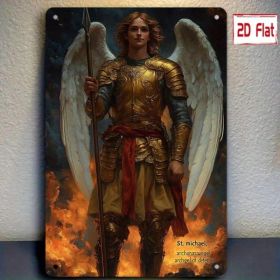 Archangel Wall Plaque Golden Armor Angel Medal, Spear Shield Religious Decor (Option: Tin)