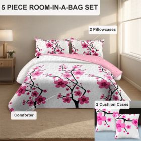 5-Piece Pink Cherry Blossom Bedding Set (Queen/King/Cal King) - Microfiber Quilt + Pillow Shams (Option: pink mei flower-KING)