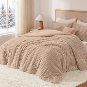 1PC Thick Reversible Plush Comforter, Soft Striped Fluffy Quilt, All Season Warm Bedding Comforter For Home Bed (Option: Khaki-68x90 inch)