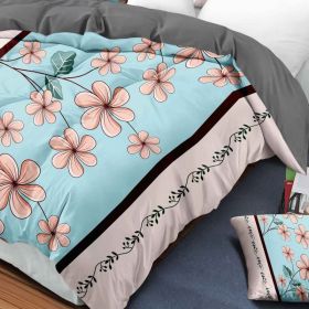 9-Piece Blue And Pink Gardenia Bedspread And Curtain Set, Reversible Microfiber Bedding Set For King (Option: King)