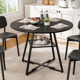 Round table, suitable for 4 to 6 people, a space-saving kitchen table with double-layer storage function, metal base frame (Option: Black/42IN)