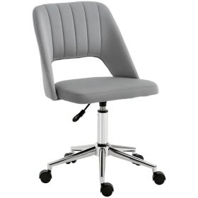 Mid Back Office Chair Velvet Fabric Swivel Scallop Shape Computer Desk Chair, Grey (Option: Grey)