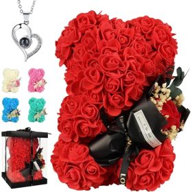 Valentines Day Gift For Her Women Mom Wife Girlfriend, Rose Bear & Beauty and the Beast-Inspired Rainbow Light-Up Roses Gift Set – Perfect for Va (Option: Rose Red)