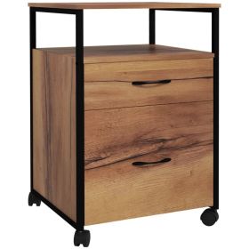 Vertical Filing Cabinet with Wheels, 26.2" Tall File Cabinet with 2 Drawers, Open Shelf, Hanging Bars for Letter and A4 Size, Industrial Printer (Option: Rustic Brown)
