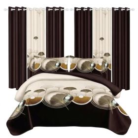 9 Piece Soft All-Season Washed Microfiber Cover Set , Queen/King/Calking Bedding Set With Pillowcases,Bedspread Print Curtains & Solid Curtains,P (Option: Brown leaves-CAL KING)