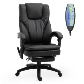 Office Chair High Back 6-Point Vibration Massage Reclining 360° Swivel Height Adjustable with Retractable Footrest (Option: Black)