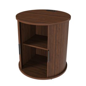 Set Of 2 Mid Century Modern Cylinder End Tables With Built-in Charging Station & Sliding Door, 2-Tier Storage Round Nightstands With USB Ports, W (Option: Defaulttitle)