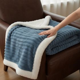 1PC Striped Plush Throw Blanket, Soft Fuzzy Warm Blanket For Sofa Couch Bedroom (Option: Dark Blue-79x91 inch)