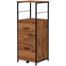 Vertical Filing Cabinet, Tall File Cabinet with 2 Drawers, Hanging Bars for Letter and A4 Size, Rustic Brown (Option: Rustic Brown)