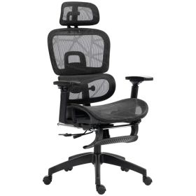 Mesh Office Chair with 3D Armrest, High Back Desk Chair with Lumbar Support, 135° Reclining, Adjustable Headrest, Black (Option: Black)