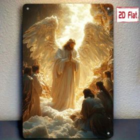 Angel Prayer Wall Plaque Metal Religious Art, 2D Flat Angel Scene Home Decor (Option: Tin)