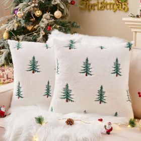 Fluffy Christmas Green Tree Throw Pillow Covers 18x18 Set Of 2 (Option: White)