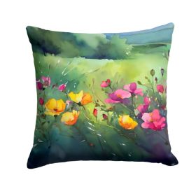 North Dakota Wild Prairie Roses in Watercolor Throw Pillow Machine Washable, Indoor Outdoor Decorative Pillow for Couch, Bed or Patio, 18Hx18W (Option: Default)