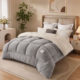 1PC Reversible Sherpa Comforter, Ultra Warm Thick Plush Bedding Quilt For Cold Winter (Option: 53x79 in-Grey)