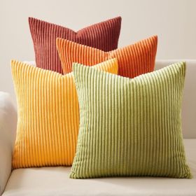 Fall Burnt Orange Decorative Throw Pillows Covers 18x18 Inch Set Of 4,Yellow Green Gradient Series Corduroy Striped Square Pillow Case (Option: Multicolor)