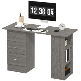 47 Inches Home Office Desk with 3-Tier Storage Shelves, Computer Desk with Drawers, Study Writing Table, Grey (Option: Grey)