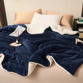 1PC Reversible Sherpa Throw Blanket, Thick Warm Plush Fleece Blanket For Sofa Couch Bed (Option: 79x91 inch-Dark Blue)