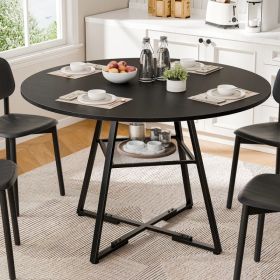 Round table, suitable for 4 to 6 people, a space-saving kitchen table with double-layer storage function, metal base frame (Option: Black/47IN)
