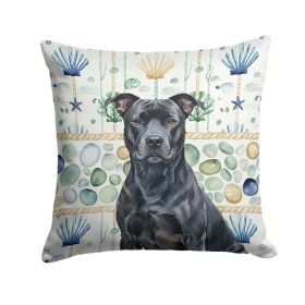 Black American Staffordshire Terrier Coastal Sea Glass Throw Pillow Decorative Indoor Outdoor Accent Cushion for Couch, Bed or Patio, 14Hx14W (Option: Default)
