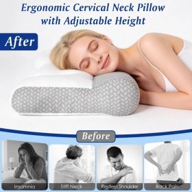 Contoured Dual-Height Bed Pillow with Ear Slot, Breathable Knit Mesh Cover, Down-Alternative Filling Pillow for Household Bedroom Sleeping (Option: High-2 pcs)