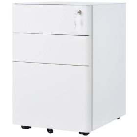 3 Drawer Filing Cabinet, Steel Home Office Storage Cabinet with Wheels, Lock for A4, Letters, Legal-sized Files, White (Option: White)
