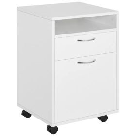24" Small Filing Cabinet with Open Compartment, Drawer and Wheels, Home Office Storage Cabinet, White (Option: White)