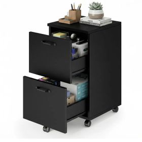 Living Room 2 Drawer Rolling Wood Filing Cabinet with Printer Stand Under Desk Storage Lockable Wheels Home Office Organizer (Option: Black)