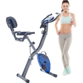 Folding Exercise Bike, Fitness Upright and Recumbent X-Bike with 10-Level Adjustable Resistance, Arm Bands and Backrest (Option: As picture)