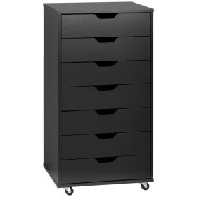 7-drawer Vertical File Cabinet for Home Office, Storage Cabinet with Wheels, 18.7"x15.6"x35.4", Black (Option: Black)