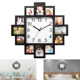 Decor Picture Frame Collage Clock - 12 Photo Display Slots - Wall Mounted Chic Farmhouse Wall Decor - Wall Clock for Living Room, Bedroom, Kitche (Option: default title)