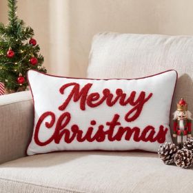 Merry Christmas Embroidered Throw Pillow Cover, Holiday Lumbar Cushion Case For Sofa Couch (Option: White)