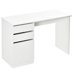 Modern Computer Desk, Home Office Desk for Study, Writing Workstation with Storage Drawer and Cabinet for Living Room, White (Option: White)