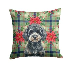 Miniature Black Poodle Christmas PoinsettIas Throw Pillow Decorative Indoor Outdoor Accent Cushion for Couch, Bed or Patio, 14Hx14W (Option: Default)