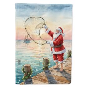 Fishing Santa Claus with Castnet Christmas House Flag Large Porch Sleeve Pole Decorative Outside Yard Banner Artwork Wall Hanging, Polyester, Hou (Option: Default)