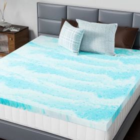 2-3 Inch Gel Memory Foam Mattress Topper Full Size Cooling Mattress Soft and Breathable Bed Topper School Bedroom Furniture (Option: 3 Inches/King-blue)
