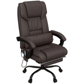 6-Point Vibration Massage Chair, Height Adjustable Reclining Computer Chair with Retractable Footrest, Brown (Option: Brown)