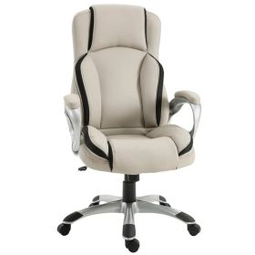 Office Chair PU Leather Executive on Rolling Wheels Task Computer Height Adjustable Swivel Ergonomic, Greige and Black (Option: Greige)