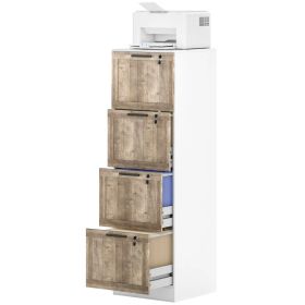 4 Drawer Filing Cabinet, Farmhouse File Cabinet with Lock, Adjustable Hanging Rails for A4 Letter Size Files, White (Option: White)