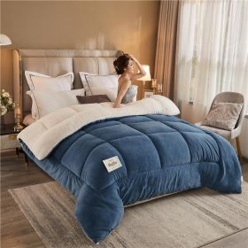 1PC Reversible Sherpa Comforter, Ultra Warm Thick Plush Bedding Quilt For Cold Winter (Option: 104x90 in-Blue)