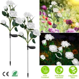 2Pcs Solar Powered Lights Outdoor Rose Flower LED Decorative Lamp Water Resistant Pathway Stake Lights For Garden Patio Yard Walkway (Option: White)