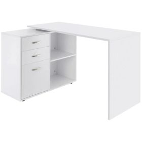 L-Shaped Desk, Computer Corner Desk with Storage Shelf, Drawer, PC Table Home Office Workstation, White (Option: White)