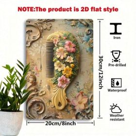 Vintage French Hair Comb Metal Wall Decor Sign, Humorous Floral Hanging Art (Option: Tin)