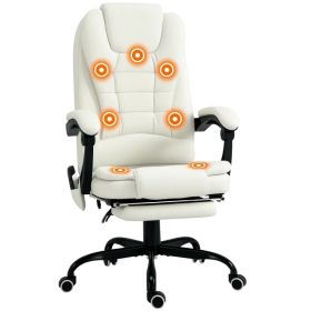 7-Point Vibrating Massage Chair, Reclining Office Chair with Footrest, Reclining Back, Adjustable Height, White (Option: White)