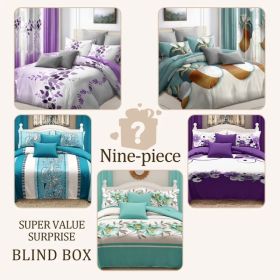 Surprise Room Makeover! 9-Piece Mystery Bedding & Curtain Bundle, Choose Your Size - Random Color/Pattern Quilted Bedspread Set with Light Filter (Option: Surprise-CAL KING)