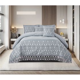 3-Piece Lace Embroidered Bedding Set (Queen/King/Cal King) - Quilted Microfiber Quilt + Pillow Shams (9 Colors) (Option: Blue-King)